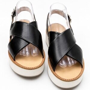 ALDO Black Criss Cross Slingback Flat Sandals Womens 7 Leather Strappy Casual